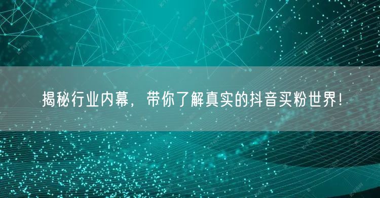 揭秘行业内幕，带你了解真实的抖音买粉世界！