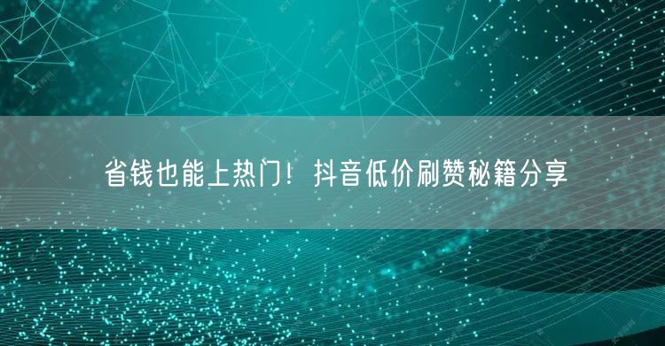 省钱也能上热门！抖音低价刷赞秘籍分享