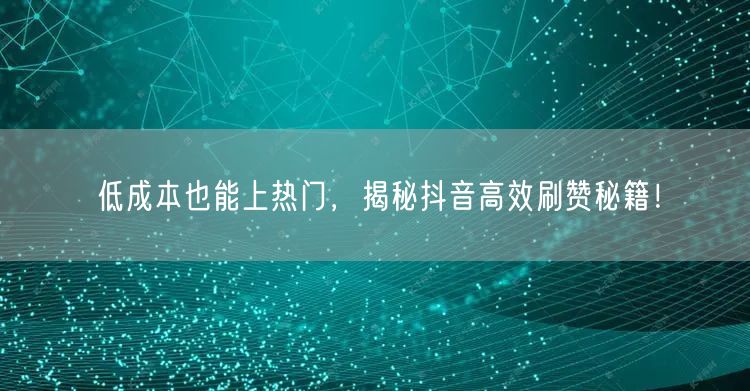 低成本也能上热门，揭秘抖音高效刷赞秘籍！