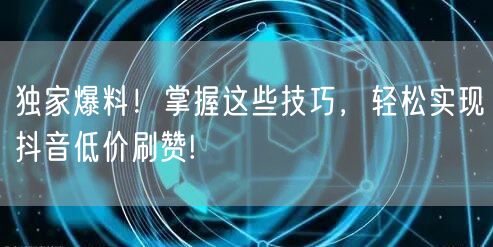 独家爆料！掌握这些技巧，轻松实现抖音低价刷赞!