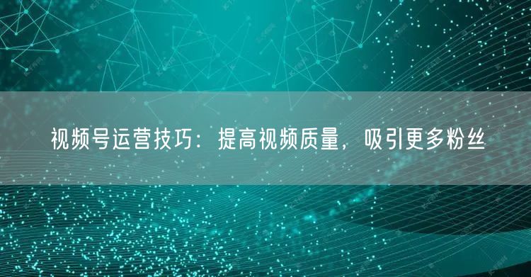 视频号运营技巧：提高视频质量，吸引更多粉丝